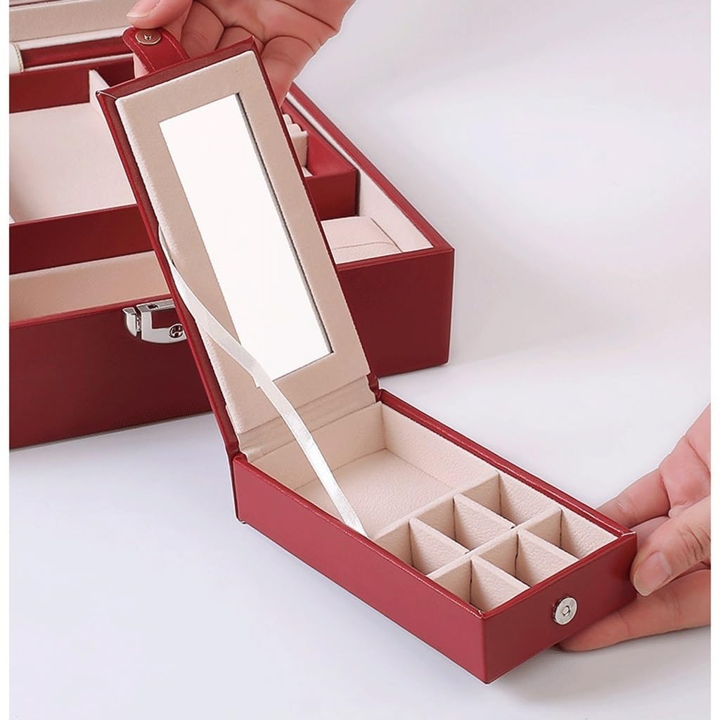 Jewelry Box Organizer Simple Large-Capacity Jewelry Storage Box PU with Large Mirror Detachable Cosmetic Case with Portable Small Jewelry Box Jewelry Organizer Small (A S) (B S)