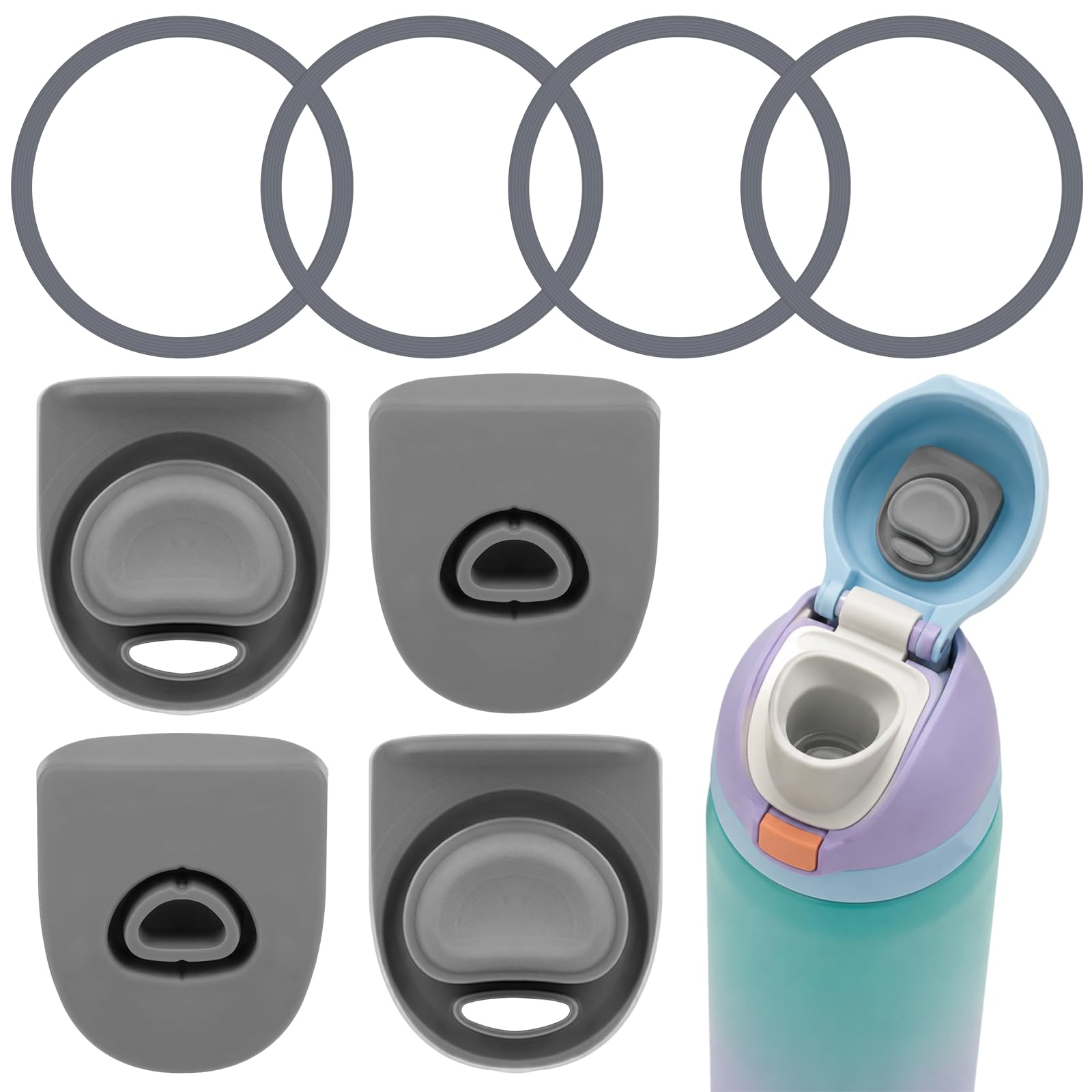 Plkjiu 4 Sets Replacement Lid Rubber Seal, Compatible with Owala FreeSip, Silicone Stopper and O Ring Gasket, Replacement Accessories for 16/19/24/32/40oz Water Bottle Lid Leak Proof Seal Parts