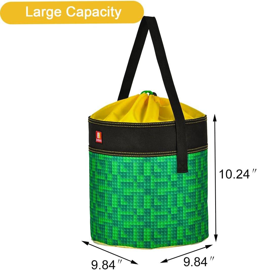 Remobia Hicol Toy Storage Organizer Basket Bag with Drawstring for Buliding Bricks, Blockets,Puzzles,Playroom Cinch Bucket Carrying Bag with Handle (Green)
