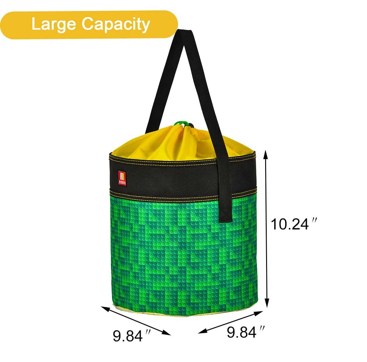 Remobia Hicol Toy Storage Organizer Basket Bag with Drawstring for Buliding Bricks, Blockets,Puzzles,Lego,Playroom Cinch Bucket Carrying Bag with Handle (Green)