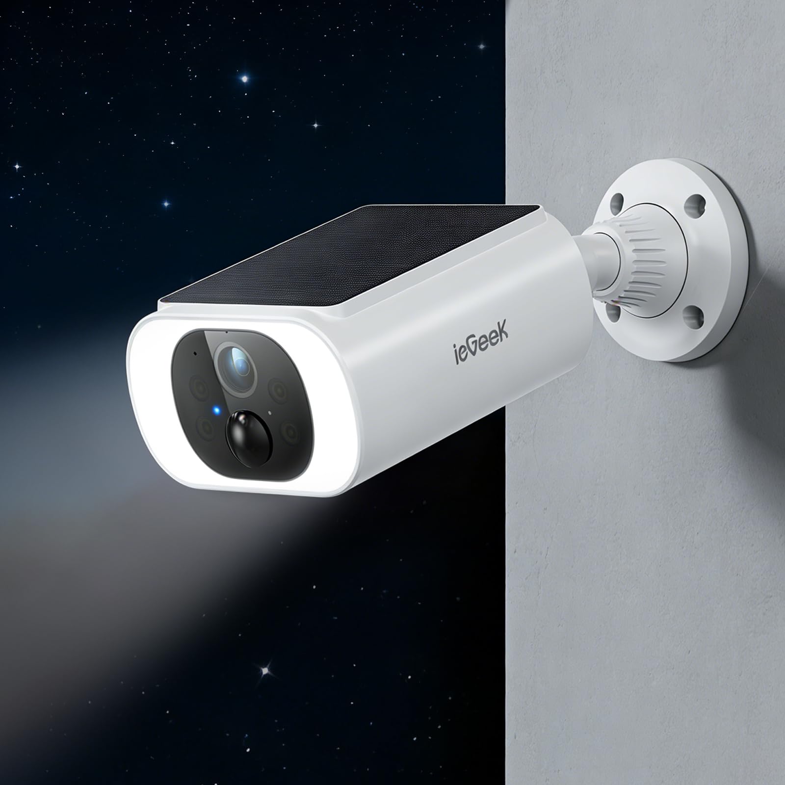 ieGeek Camera Surveillance WiFi Exterieure sans Fil Solaire - 2K Caméra avec Panneau Solaire Intégré, Batterie 5200mAh, Vision Nocturne Couleur, Détection IA, Alarme, Audio Bidirectionnel, IP66, S1