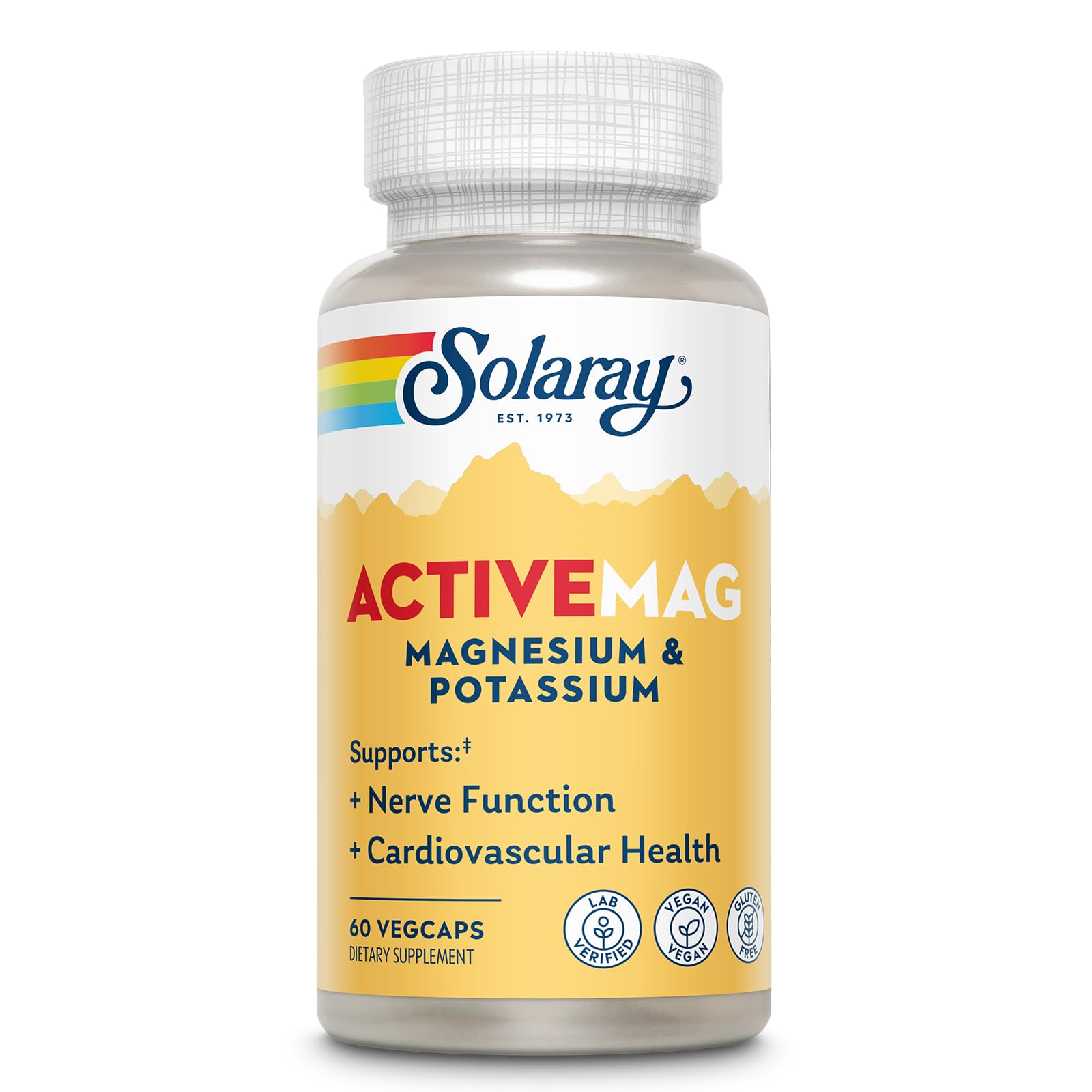 SOLARAY ActiveMag Magnesium and Potassium Supplement – Magnesium Supplement with Potassium Citrate for Muscle, Nerve Function, Cardiovascular Support – Vegan, Gluten Free - 30 Servings, 60 VegCaps