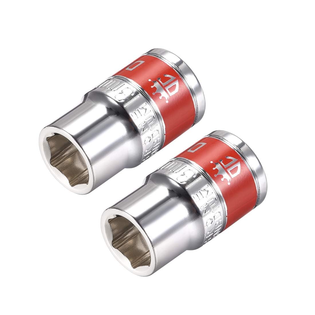 TOP-VIGOR 2Pcs 1/2-Inch Drive by 13mm Shallow Socket with Red Band, Cr-V Drive Socket, 6-Point, Metric for Auto Repairing and Household