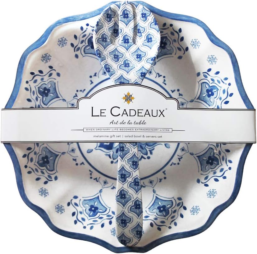 Le Cadeaux Salad Bowl and Servers, large, Moroccan Blue