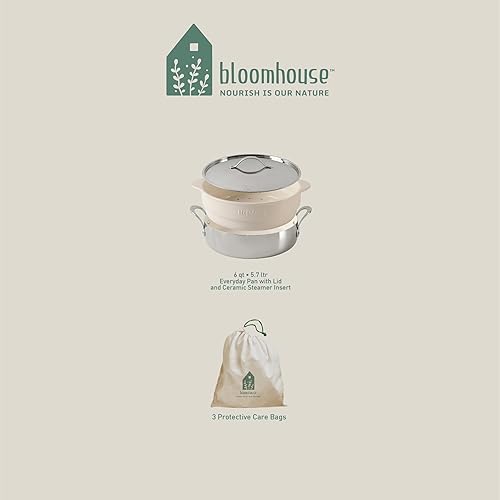 Miniatura 3 de Bloomhouse Bandeja de acero inoxidable triple de 6 cuartos de galón con interior de cerámica antiadherente no tóxico e inserto de vapor de cerámica