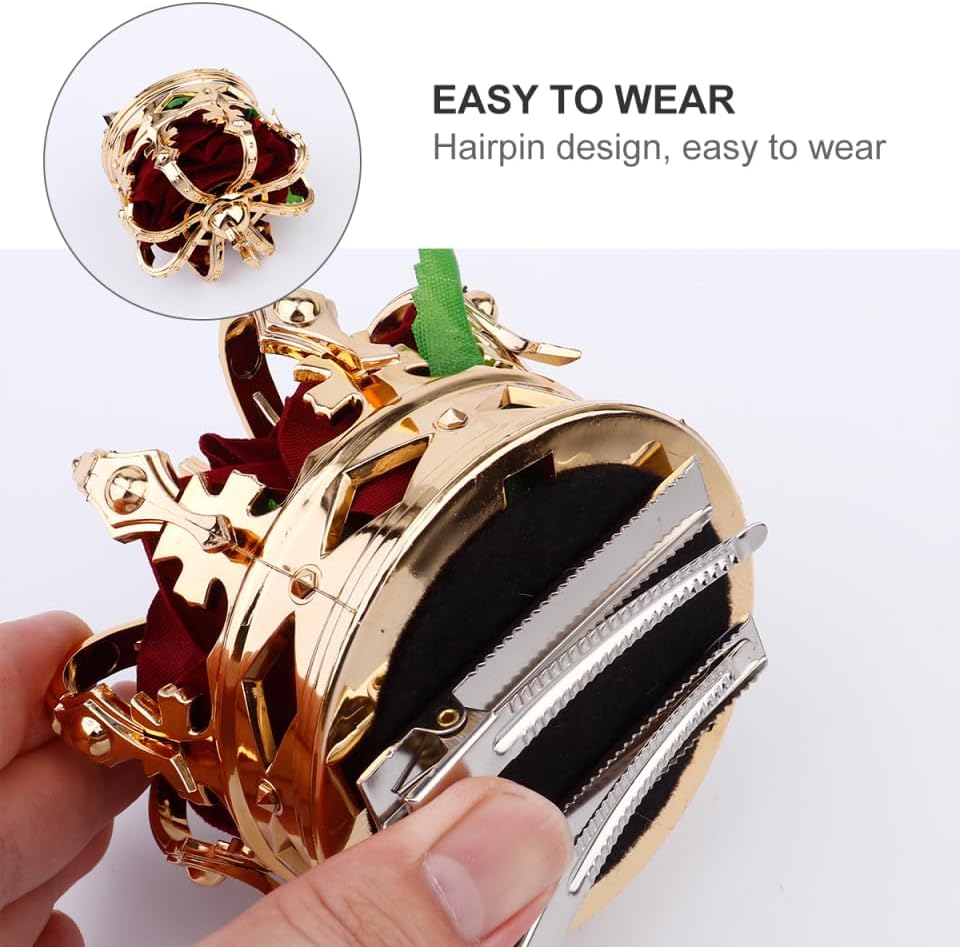 PRETYZOOM Halloween Party Queen Red Crown Hair Clip - 3D Design Lightweight Plastic & Cloth Headdress for Weddings Proms and Festive Decorations
