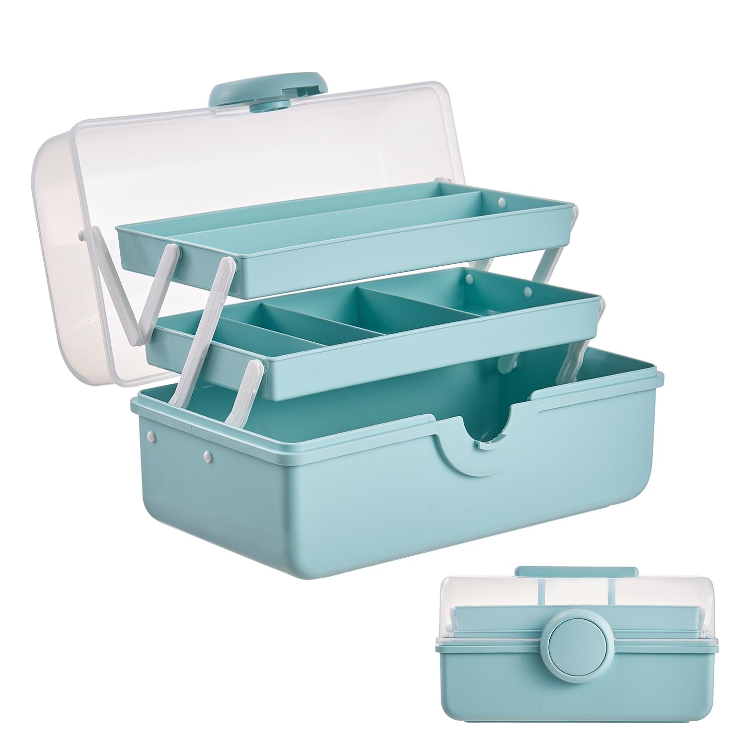 UFORU 3-Layer Craft Organizers and Storage Box, Portable Plastic Tool Box with Handle, Multipurpose for Art Supply, Sewing, Medicine, Blue