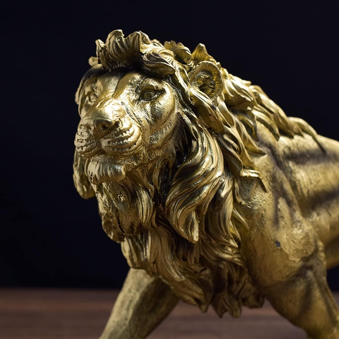 14 Inch Lion Statue Figurine Sculpture Resin Collectible Gifts for Lion Lover Office Home Decor Desk Accessories Decoration Garden Figurines Outdoor Decor Gold