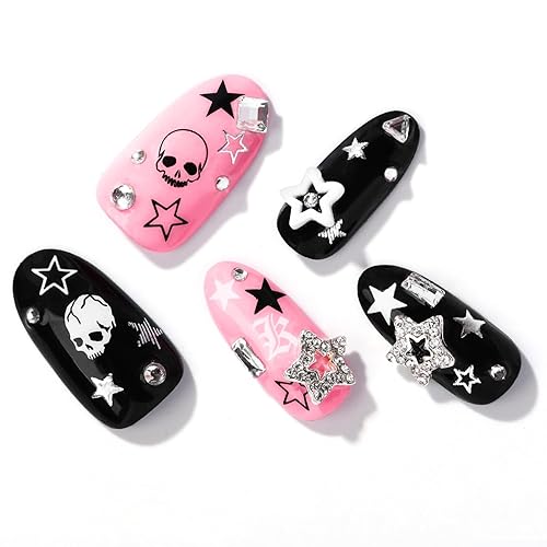 Miniatura 2 de Yasterd Uñas postizas a presión de almendra mediana con diseño de corazón malvado, 100% pintadas a mano, gel reutilizable, acabado UV, uñas postizas