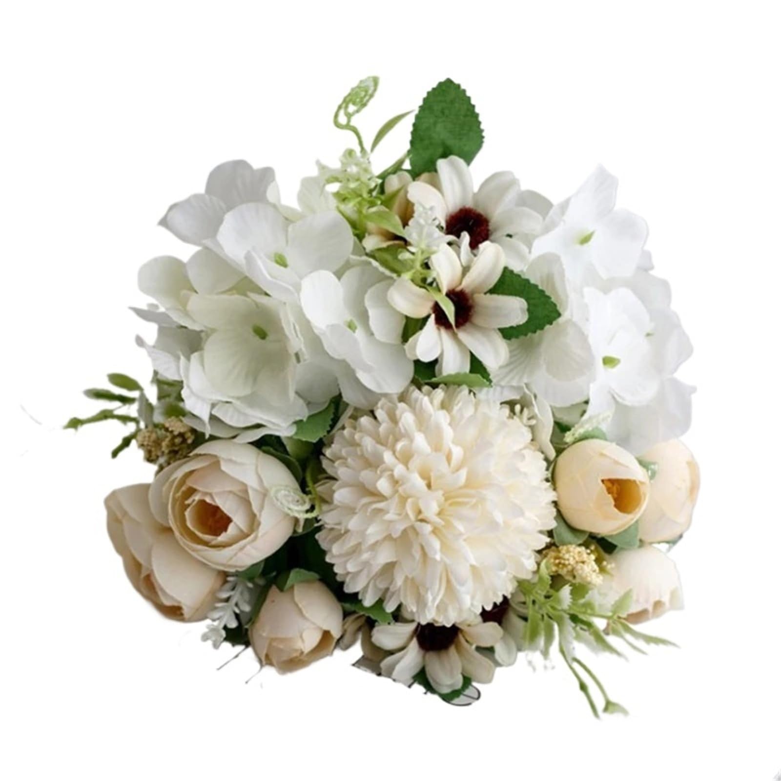 Bouquet Da Sposa Artificiali Seta artificiale rosa peonia fiore bouquet da sposa rosa ortensia pompon bocciolo punta di vaniglia(Peony-blue)