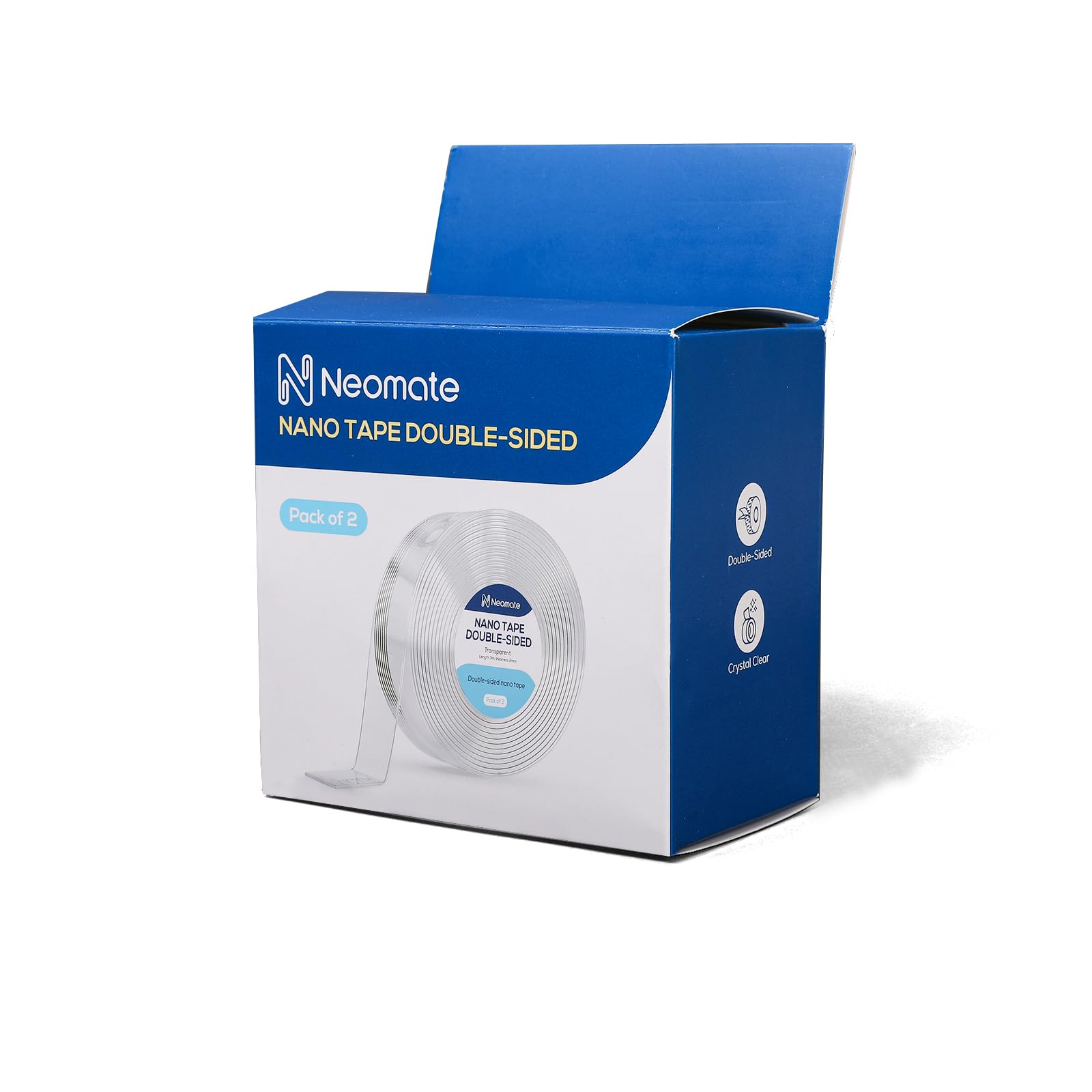 Neomate Nastro biadesivo resistente | Confezione da 2 | Nastro adesivo forte trasparente per pareti, poster, tappeti, uso domestico e ufficio