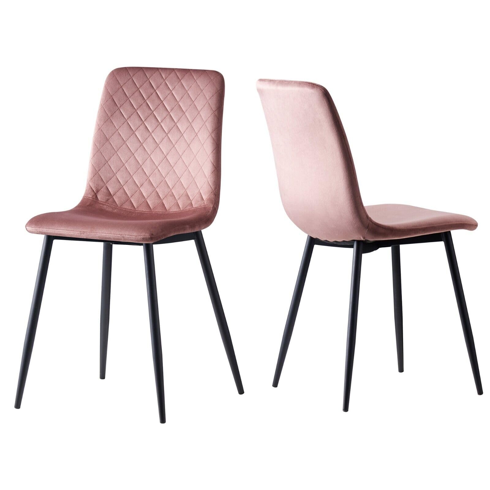 mcc direct Set mit 4 Designer Esszimmerstühlen aus Samtstoff, Metallbeine, Lexi-Stühle (Rosa)