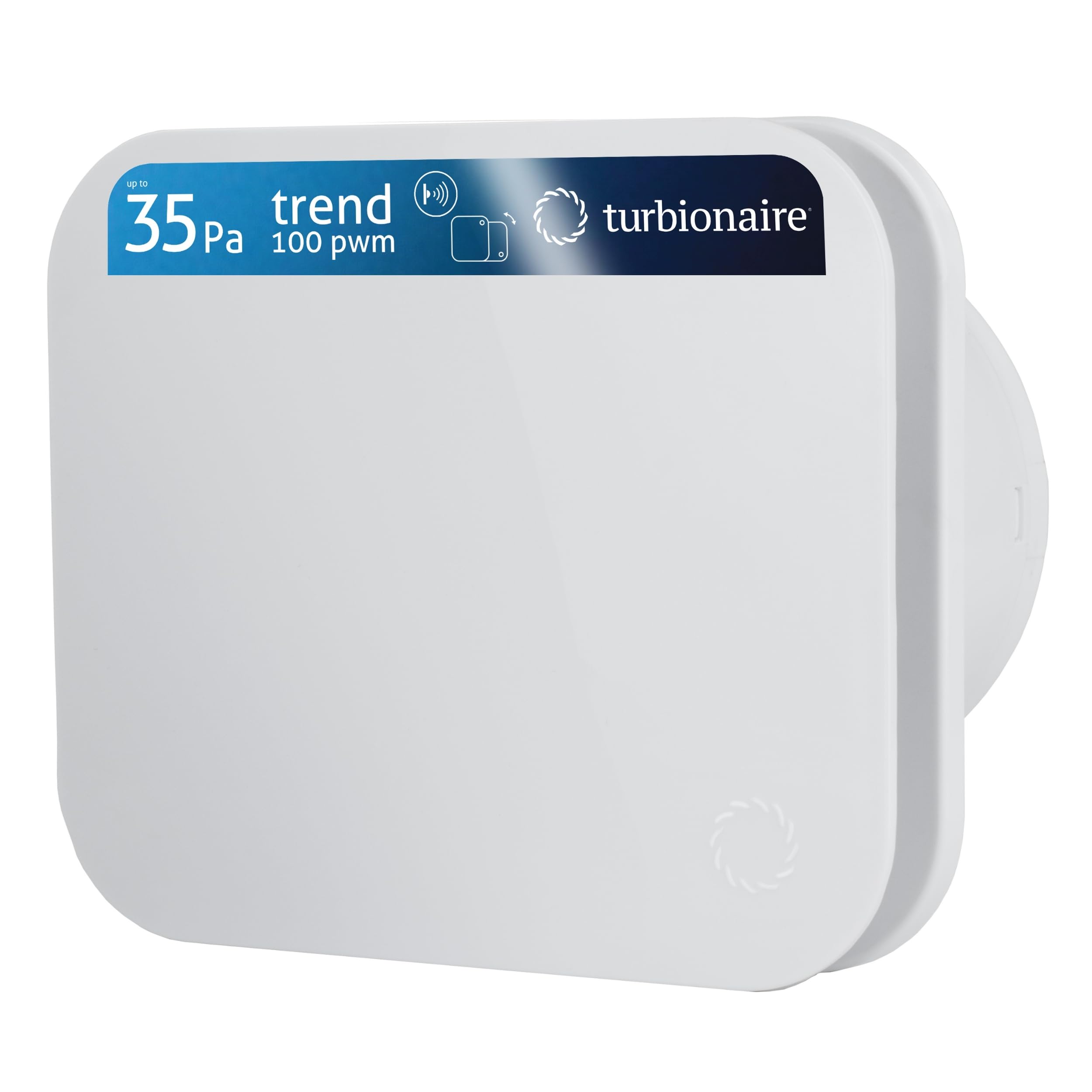 Turbionaire Trend 100 PWM Ventilateur de salle de bain, Capteur de présence, Blanc mate, 100 mm, 35 Pa, Clapet anti-retour, Silencieux, IPX4, Contre l'Humidité et la Moisissure