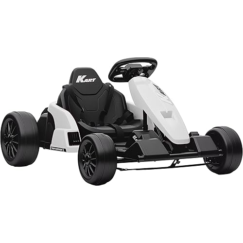 Qaba Electric Go Kart, 24V 9Ah Big Battery, Kids Drift Kart with Dual 150W Motors, Adjustable Seat & 11.2MPH High Speed, Slow Start, 5-Point Safety Belt, for 6-12 Years, White