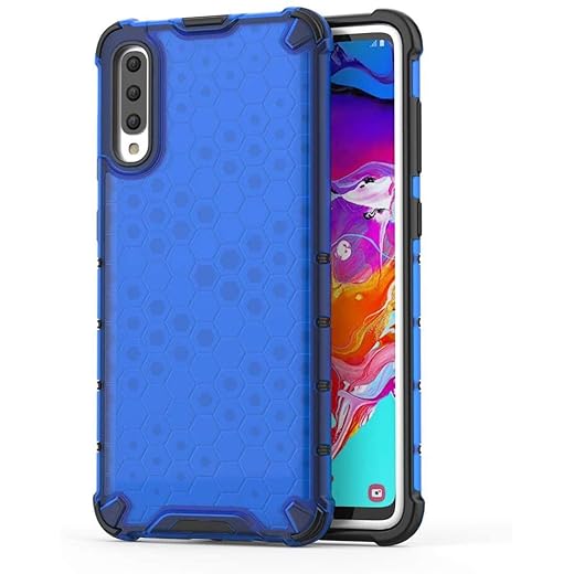 جراب خليه بولى كربونيت النحل خلفي شفاف مقاوم للصدمات لهاتف سامسونج جالاكسي ايه 70 (Samsung جلاكسي A70) - ازرق، حافظة