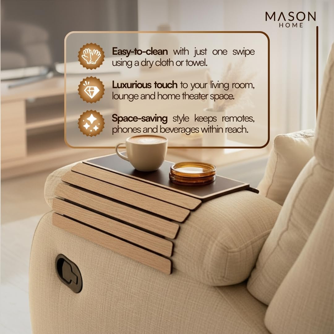 MASON HOME Elm Sofa Rectangular Armrest Tray - Cream Full Grain Bamboo Wood with Anti Slip Pad | Dining Tray | Home & Office Décor | Furniture | Serving Platter for Drinks - Appetizer - Snack Bowls 4