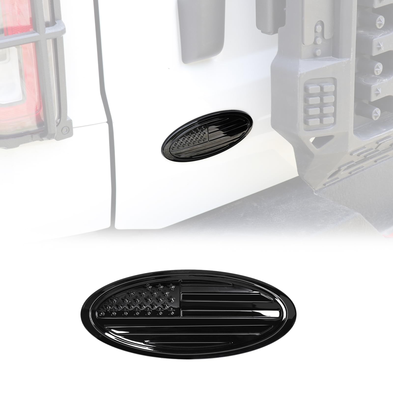 JHD-TOGO 5" Tailgate Emblem Decoration,Rear Tailgate Oval Emblem Compatible with 2021 2022 2023 2024 2025 Ford Bronco Accessories 1 Pack(American Flag,Black)