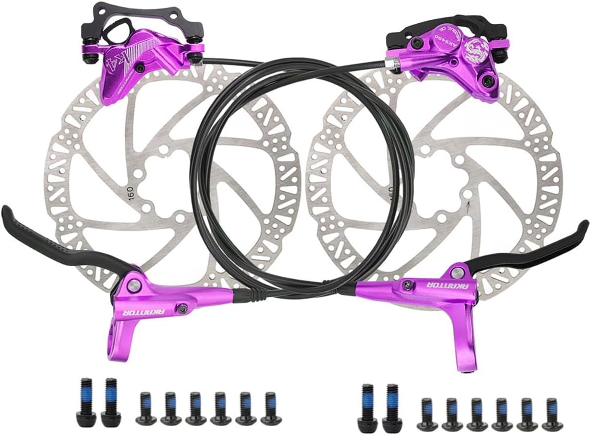 Mountain Bike Aluminum Alloy Hydraulic Disc Brake Set Bikes Mechanical Front & Rear Disc Brakes Kit 900mm/1600mm With 160mm Rotor And IS/PM Adapter (Color : Gold, Size : F: 900mm/R: 1600MM)