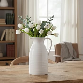 Buy hjn Farmhouse Pitcher Vase for Flowers- Ceramic Pitcher Vase