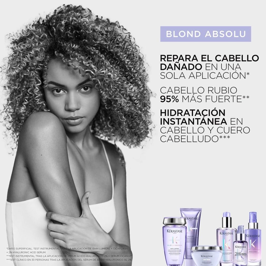 Kérastase Blond Absolu, Champú Ultravioleta Neutralizante, Para Pelo Teñido y Decolorado, Con Ácido Hialurónico, Bain Ultra-Violet, 250 ml