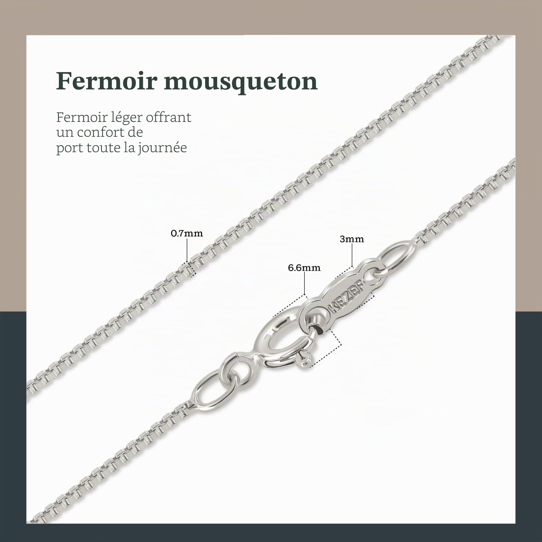KEZEF Collier Chaîne Maille Box en Argent Sterling 925 | Disponible en Or 14k, Or Rose & Argent - Tailles 30cm à 60cm pour Femmes, Hommes