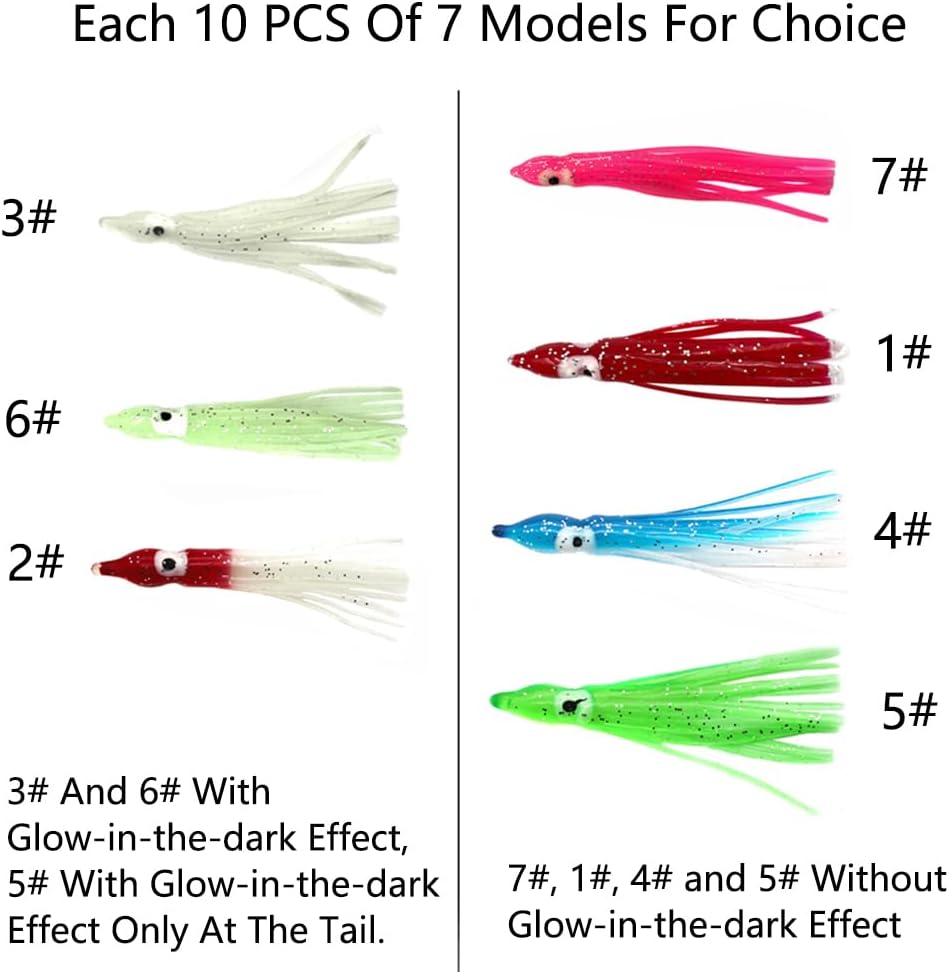 TopHomer Fishing Squid Skirts Lures Octopus Skirts Trolling Lures Soft Plastic Lures Fishing Tackle Squid Skirts Fishing Bait for Saltwater Bass Salmon Trout Pack of 10