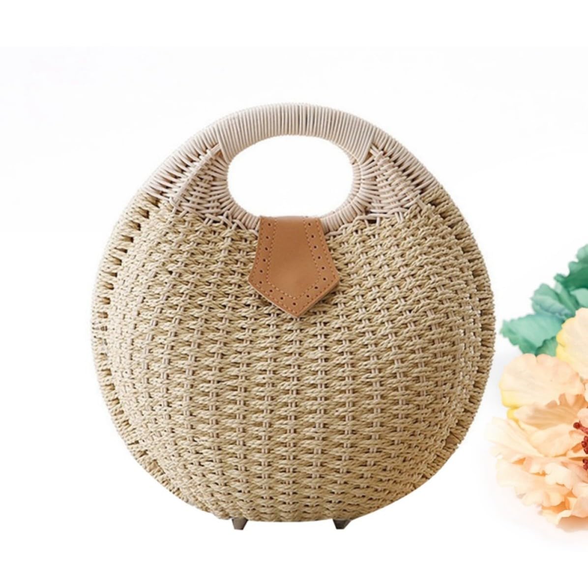 Vaguelly Bolso de Paja para Mujer Ligero Diseño Mano Estilo Beige para Playa y Uso Diario