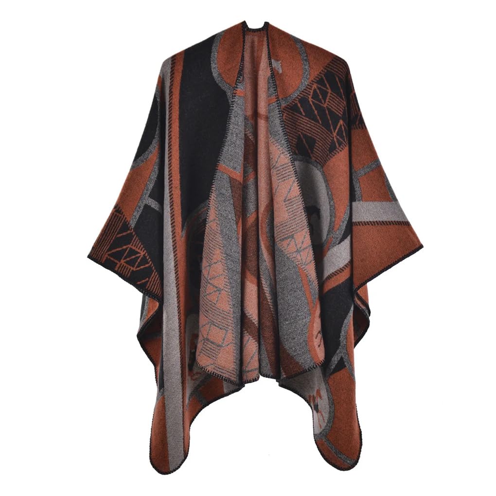 Dninmim Poncho châle chaud en jacquard pour femme - Automne et hiver - Classique - Épais - Cardigan