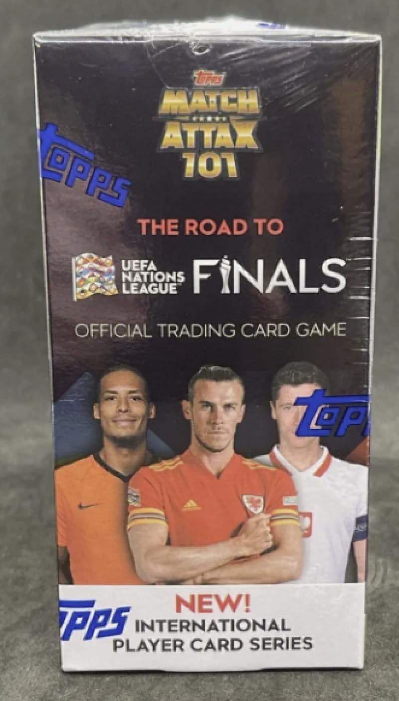 2022 TOPPS MATCH ATTAX 101 SOCCER UEFA NATIONS LEAGUE THE ROAD TO THE FINALS Factory Sealed RETAIL DISPLAY BOX 24 PACKS of 10 Cards. Featuring chance for special parallels, Rare Chrome Shield Cards, Ultra-Rare Autographs and Inserts of the 101 Top Superstars such as Christian Ronaldo, Lionel Messi and Kylian Mbappe. GREAT GIFT FOR THE COLLECTOR AND GAME PLAYER..