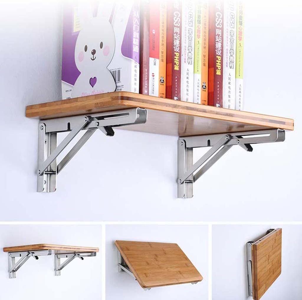 Folding Shelf Brackets, Heavy Duty Wall Mounted Foldable Shelf Bracket Polished Stainless Steel Foldable K Type Shelf Brackets with Short Release Arm(2 Pack)