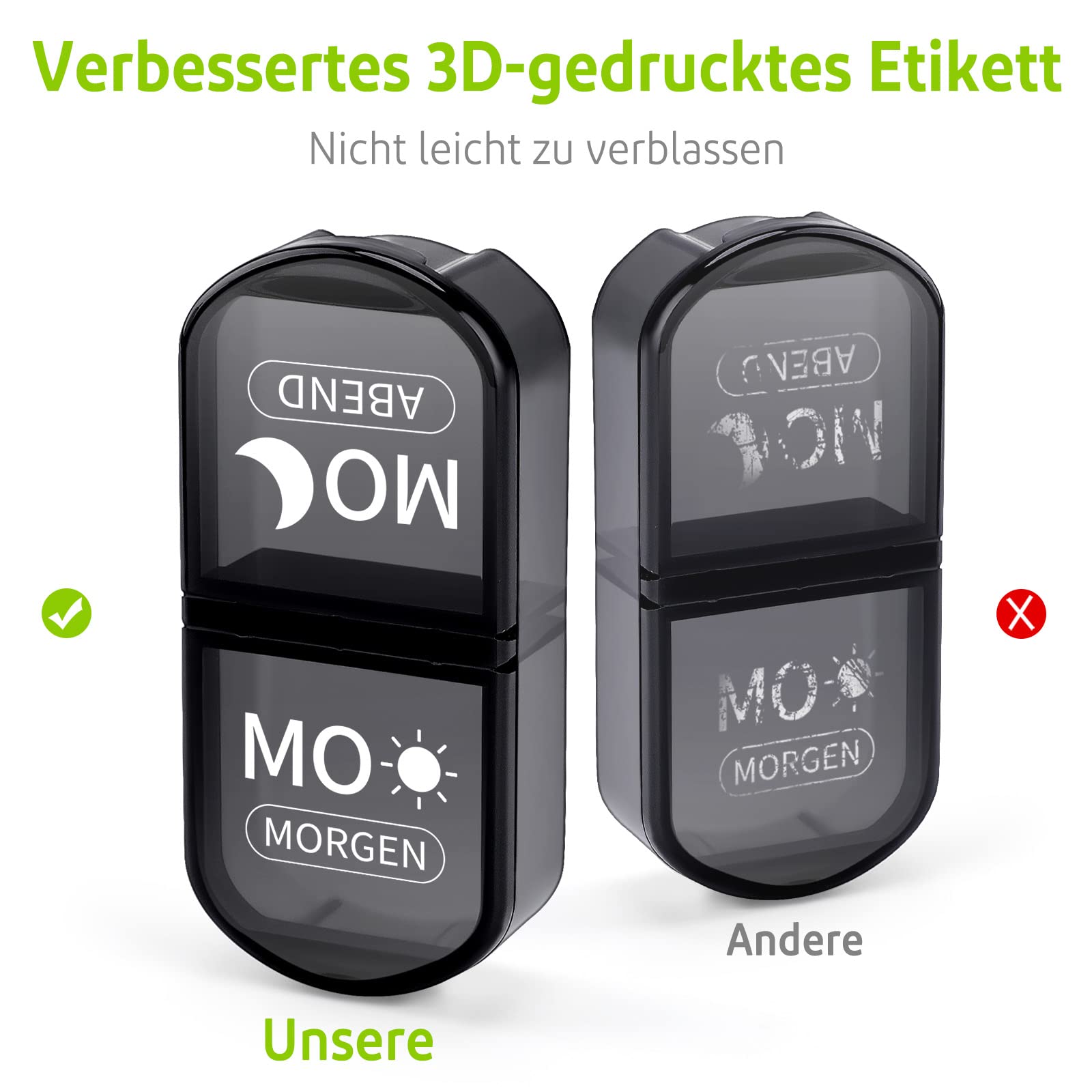 Opret Pudełko na tabletki 7 dni rano wieczorem, pudełko na tabletki 7 dni z 2 przegrodami, bardziej przejrzyste i trwałe pudełko na leki 7 dni z dużymi przegrodami (Czarny)