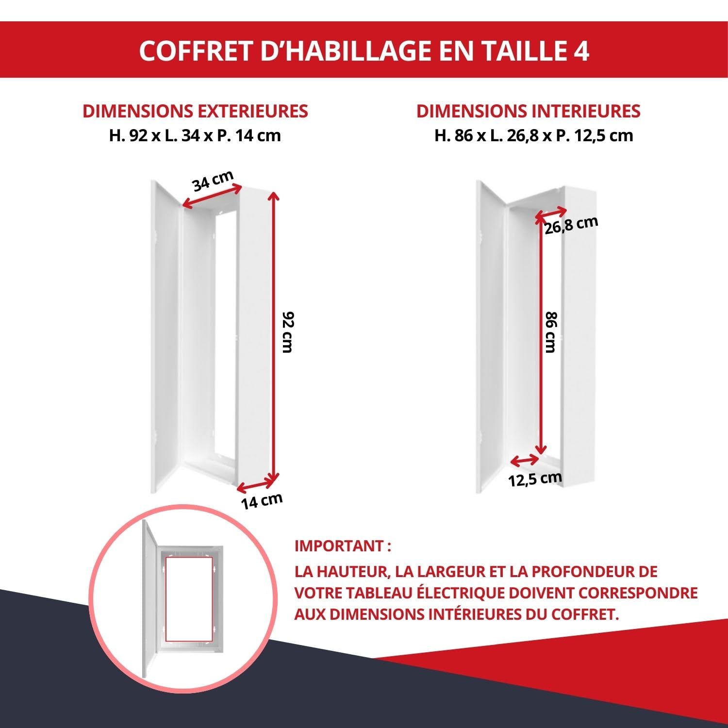 Coffret d'habillage pour tableaux électriques en acier blanc - H 920 x L 340 x P 140 mm - Ref. RCH400 - Marque ATOLE