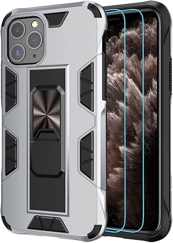 Miniatura 10 de Funda de grado militar para iPhone 11 Pro Max con protector de pantalla de vidrio templado a prueba de golpes con soporte de soporte magnético