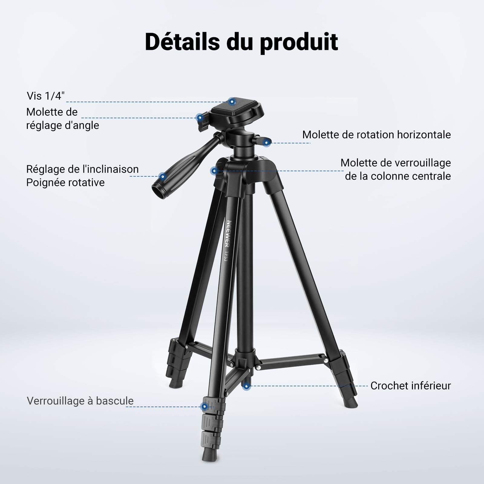 NEEWER Entry Level Version Trépied pour Téléphone Portable et Appareil Photo, Support de Voyage Léger en Métal avec Griffe Porte-Téléphone Portable Compatible avec iPhone, TP53