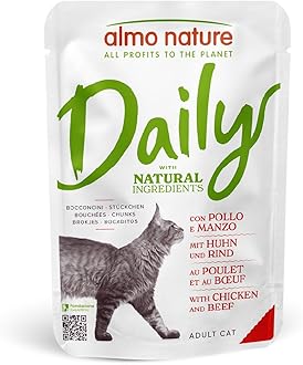 Daily - Complete Wet Cat Food for Adult Cats - Chunks - with Chicken and Beef - NON-GMO, Presertive-Free - Pouches, 70g (Pack of 30)