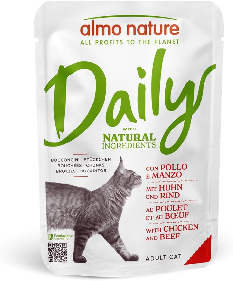 Almo Nature Daily - Wet Cat Food for Adult Cats - Chicken and Beef - 70 g, Pack of 30