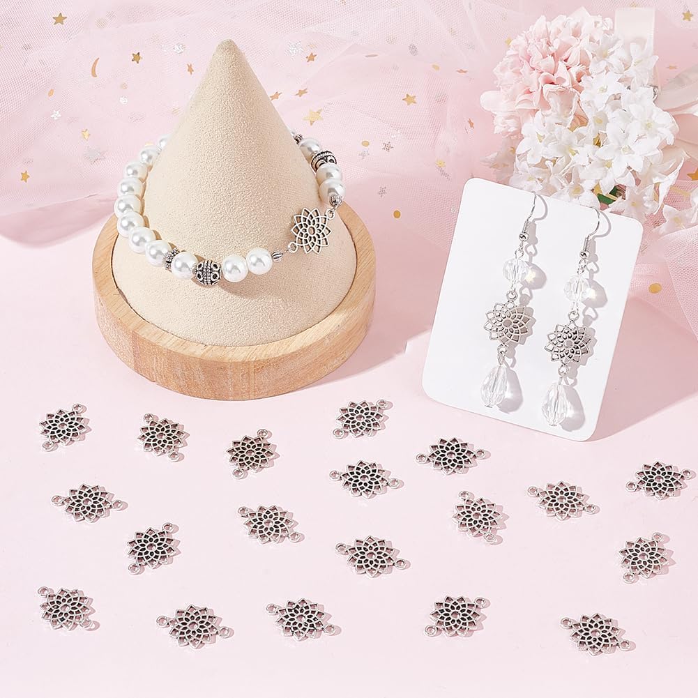 SUNNYCLUE 1 Box 100Pcs Flower Connector Charms Silver Floral Charms Mini Alloy Hollow Tibetan Daisy Plants Links Connectors Charm Bulk for Jewelry Making Charms Necklace Bracelet Earrings DIY Craft - Image 4