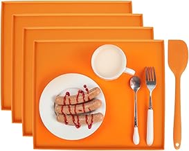 4PCS Silicone Dehydrator Sheets Dehydrator Mats with Edge for Fruit Leather Liquid Fruits Meat Vegetables Herbs, Non-stick Dehydrator Trays with Silicone Scraper (Orange)