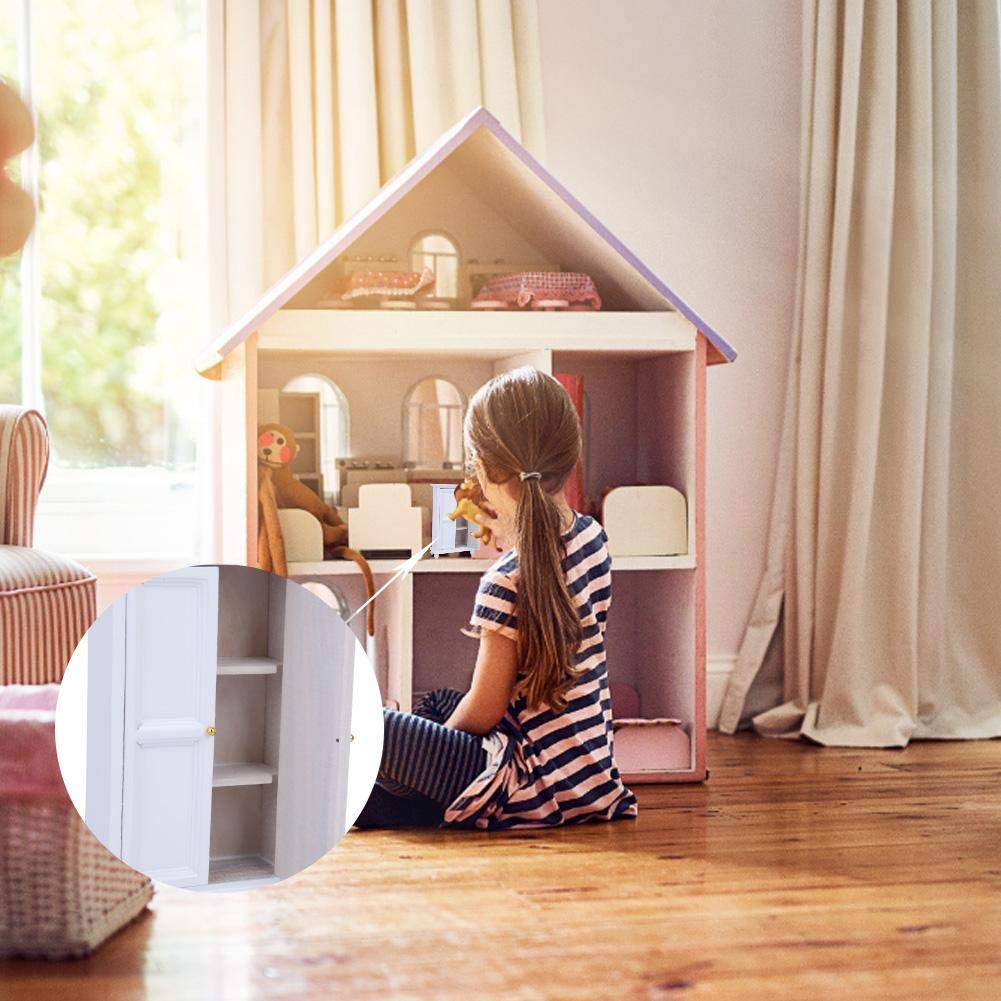 Image secondaire de 1:12 Miniature Armoire en Bois pour Maison de Poupées Fashionistas Dressing Accessoire pour Marionnette Jouet Educatif pour Enfa
