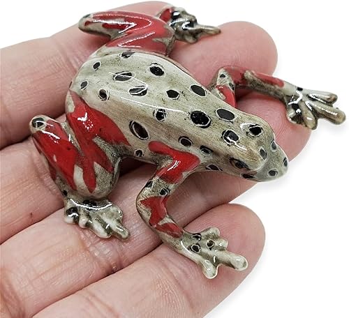 Miniatura 3 de Figura pequeña de 2 pulgadas de largo, color marrón, rojo, negro, con puntos, ranas de cerámica, sapo, anfibios, animales, figura en miniatura,