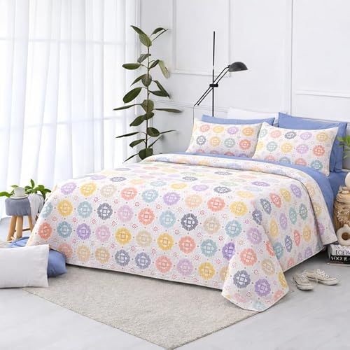 The one home Colcha Boutí Acolchada Reversible Diseño Mandalas Multicolor Pastel – 100% Poliéster, Colcha Verano Ligera Transpirable, con 2 Fundas Almohada, Cama 135 230×270cm