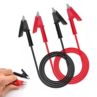 Alligator Clip Electrical Test Lead Set 1m Red Black 2pcs Double Ended Heavy Duty 15A Jumper Wire Insulator Clip Cable for Science Laboratory Electrical Testing