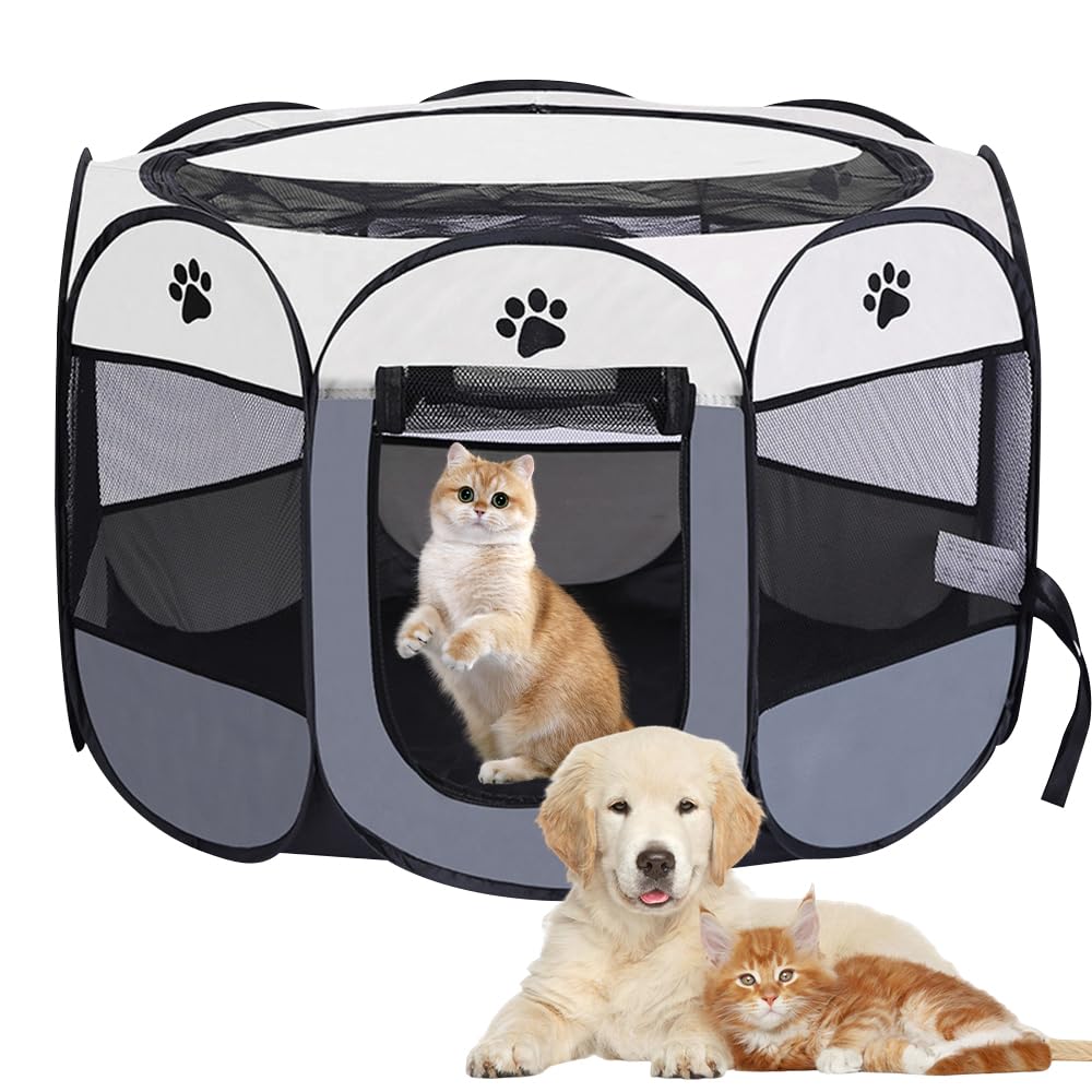 Vmxlso Parque para Perros Pequeños, 73 x 73 x 43cm Parque Perros, Corralito para Perros Plegable, Jaula de Perro Octogonal Plegable Fabricada en Tela Oxford para Cachorros Perros Gatos Conejos