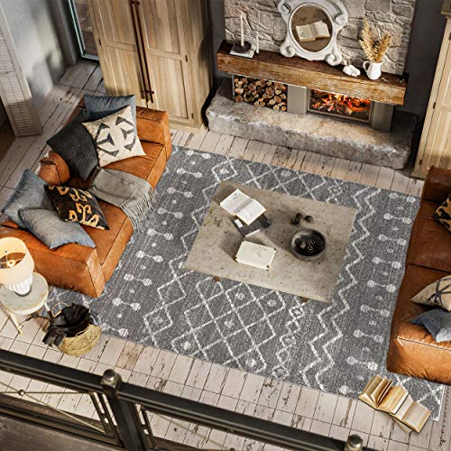 Image of JONATHAN Y Aksil Moroccan Beni Souk Gray /Cream Indoor Area Rug, 4x6, Bohemian, Scandinavian, Easy-Cleaning for Living Room, Bedroom, Kitchen, Pet Friendly, Non-Shedding (MOH208C-4)