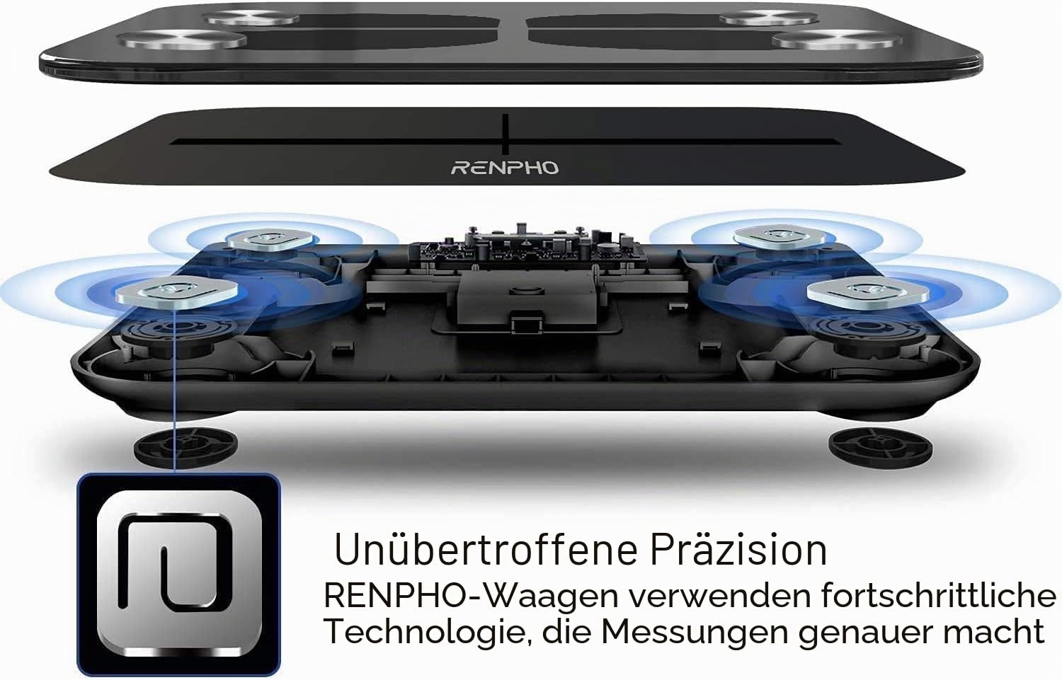 RENPHO Elis 1 Körperfettwaage, Bluetooth Personenwaage USB Wiederaufladbare Körperanalysewaage mit App, Smart Körperwaage für Körperfett, BMI, Gewicht, Muskelmasse, Wasser, Protein