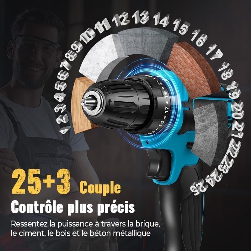 Image of 12V Cordless Drill Machine with 2 Li-Ion Batteries, 2-Speed 0-1500 RPM, 1-10mm Keyless Chuck, Electric Drill Driver for Wood, Metal, PVC, Home DIY & Repair
