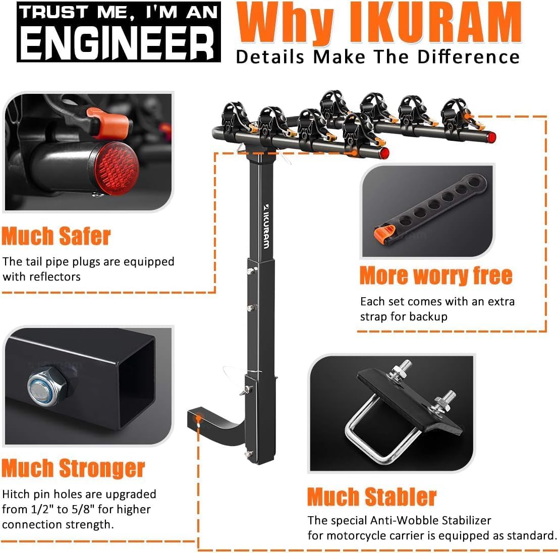 IKURAM R Portabicicletas para 4 Bicicletas, Soporte Doble Plegable para Coches, Camiones, SUV y minivans con un Receptor de Enganche de 2 Pulgadas