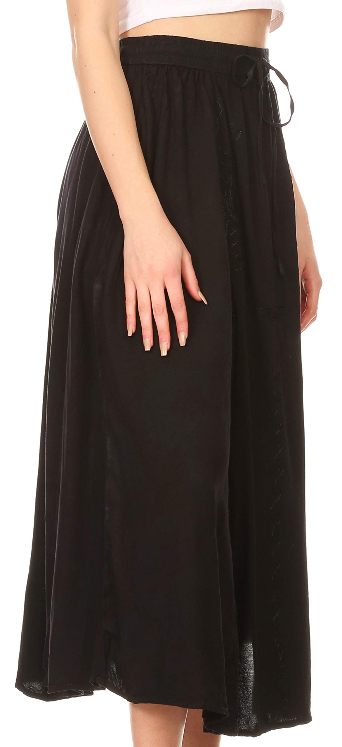 Sakkas Maran Frauen Boho Stickerei Rock mit elastischer Taille und Taschen