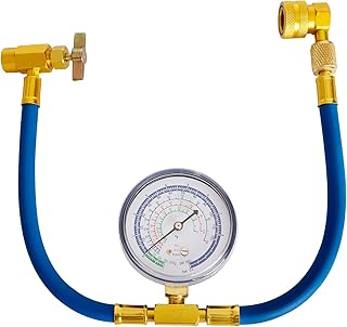 R134a Refrigerant Recharge Kit, AC Recharge Hose Kit with Gauge, R134a/R-12/R-22 Freon Can Tap Recharging Hose with Detachable R134a Quick Coupler - Easy to use