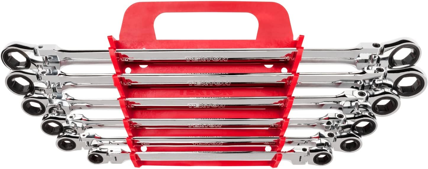 TEKTON Long Flex Ratcheting Box End Wrench Set, 6-Piece (8-19 mm) - Holder | WRN77164